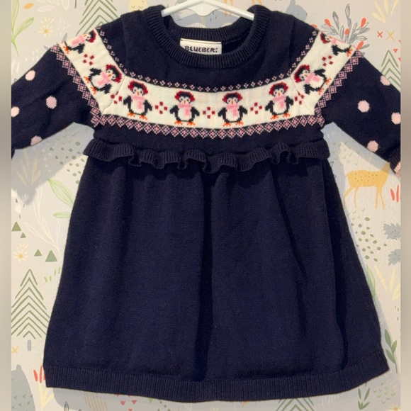 Blueberi Boulevard Other - Blueberi Boulevard Penguin Knit Sweater Dress Ruffle Chest and Sleeve 3-6 Months